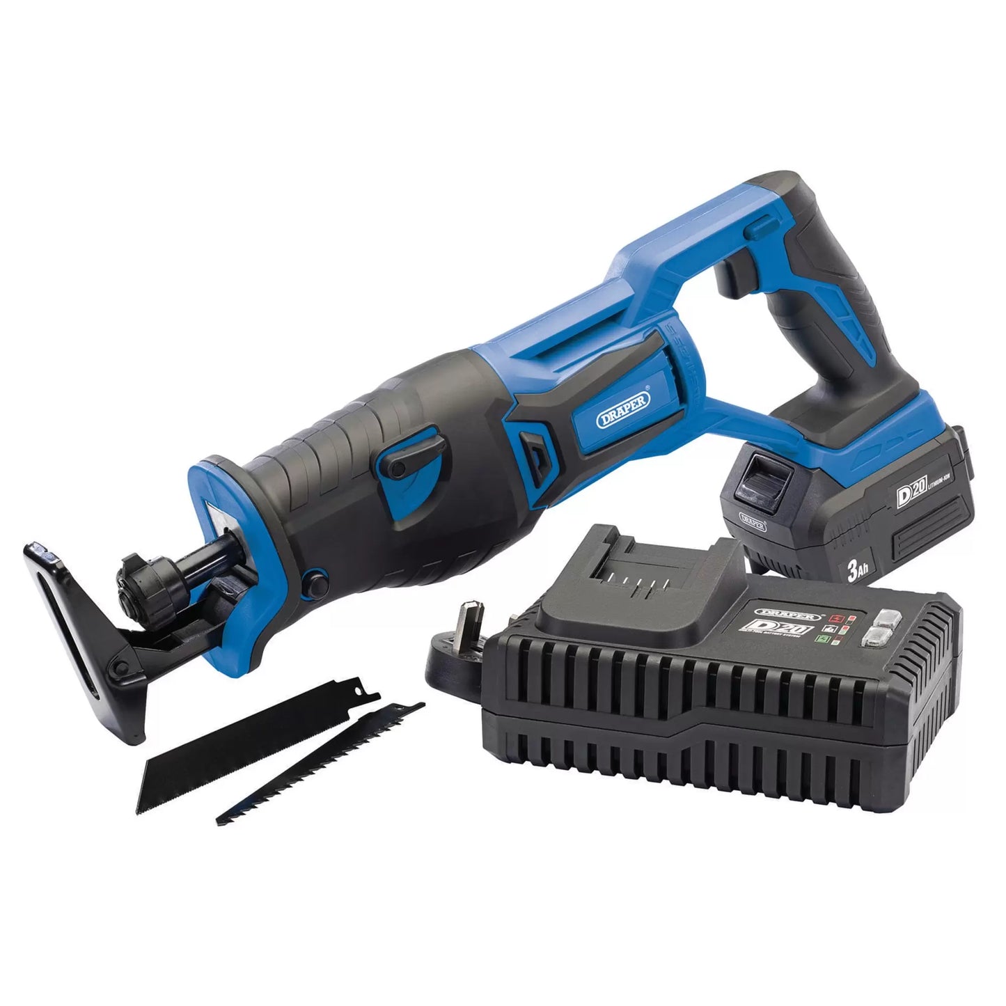 Draper Tools - 00593 - D20 20V Brushless Reciprocating Saw, 1 x 3.0Ah Battery, 1 x Fast Charger