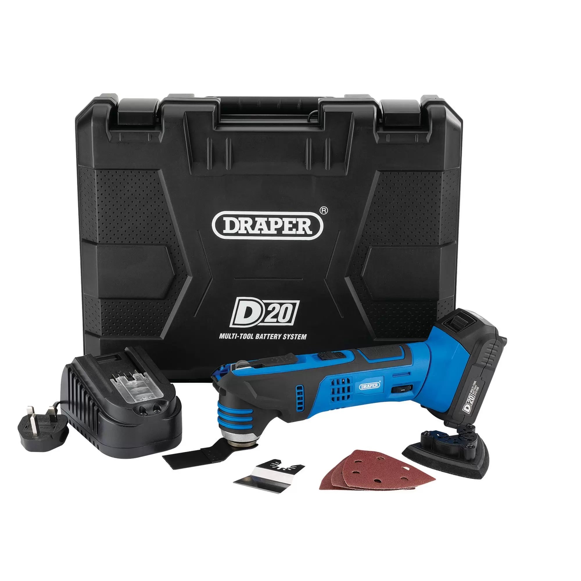 Draper Tools - 00595 - D20 20V Oscillating Multi-Tool, 1 x 2.0Ah Battery, 1 x Charger