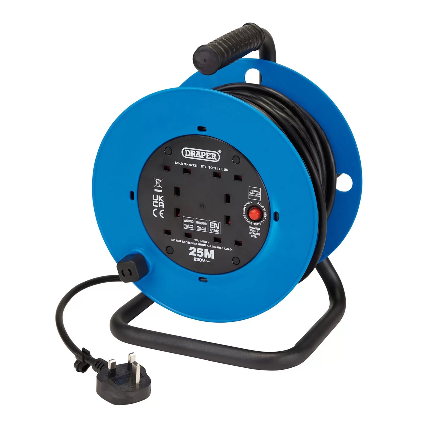 Draper Tools - 02121 - 230V Four Socket Industrial Cable Reel, 25m