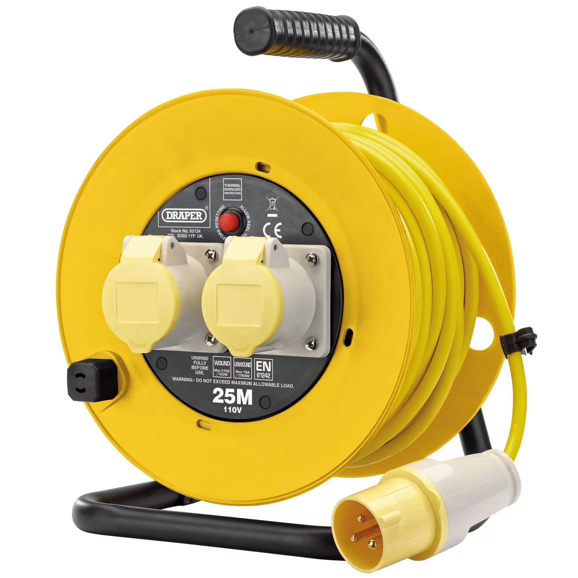 Draper Tools - 02124 - 110V Twin Extension Cable Reel, 25m