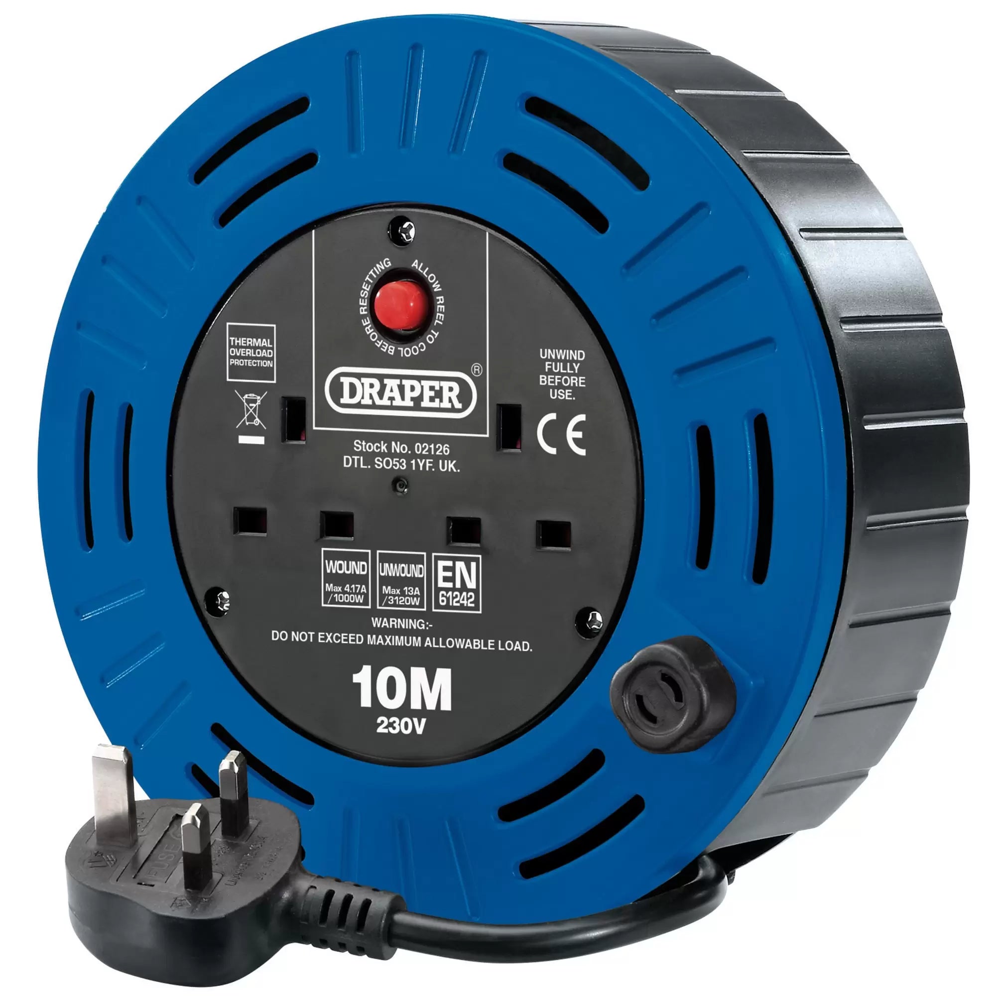 Draper Tools - 02126 - 230V Twin Socket Cable Reel, 10m