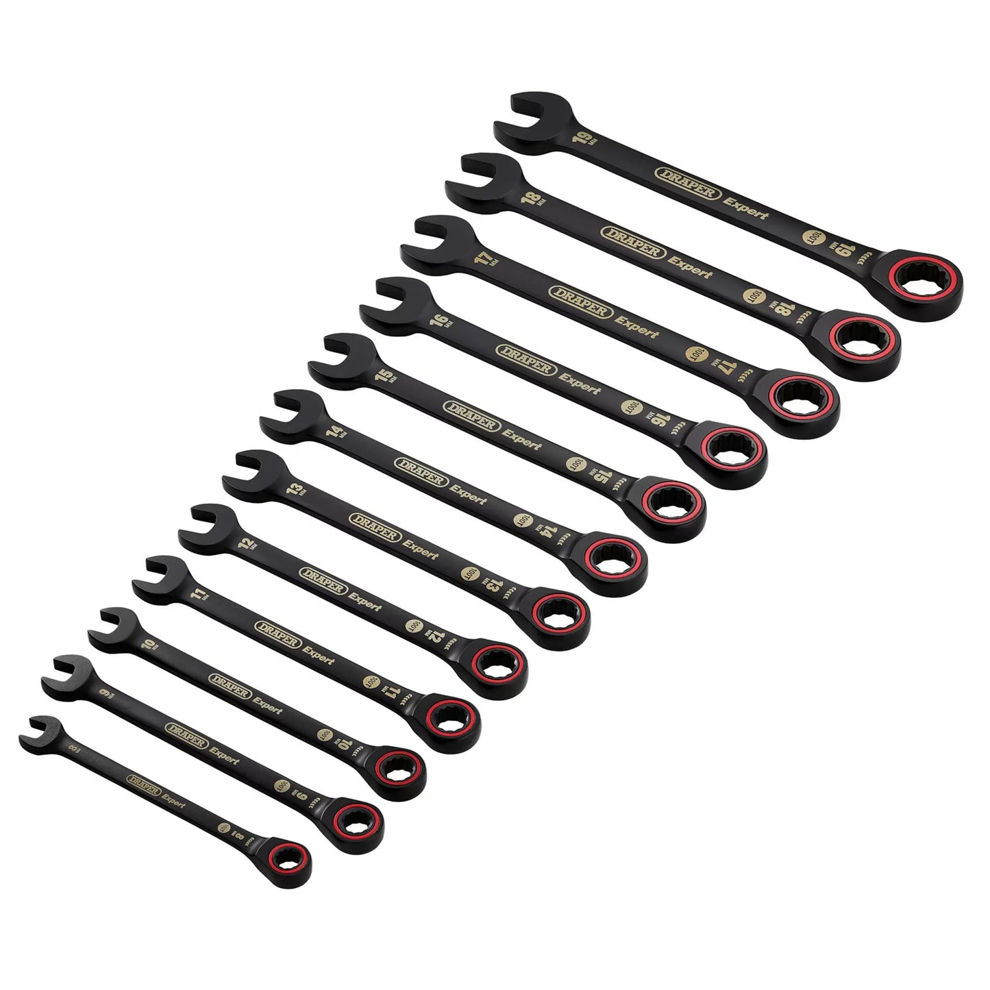 Draper Tools - 03896 - Draper Expert HI-TORQ® Metric Ratchet Combination Spanner Set, Black (12 Piece)