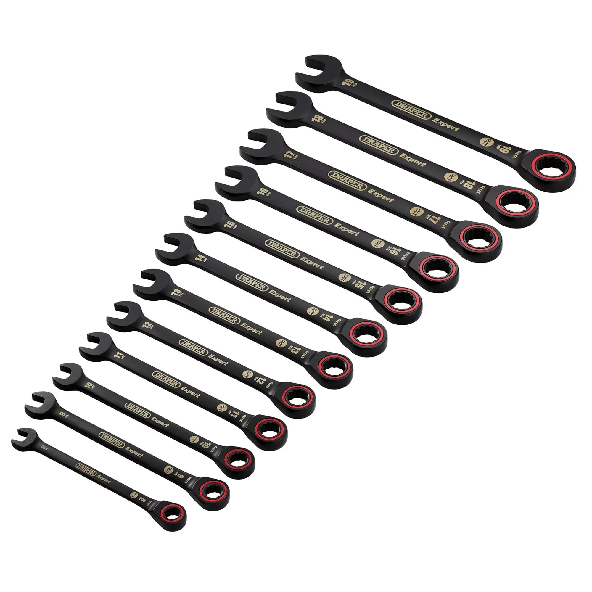 Draper Tools - 03896 - Draper Expert HI-TORQ® Metric Ratchet Combination Spanner Set, Black (12 Piece)