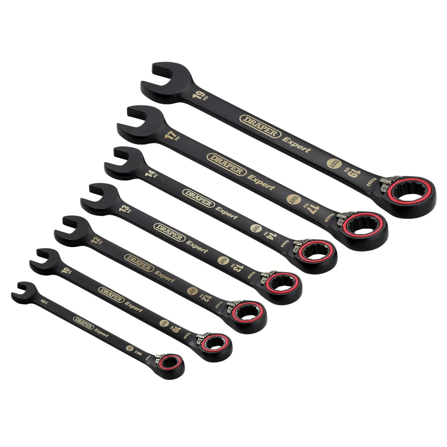 Draper Tools - 03911 - Draper Expert HI-TORQ®  Metric Reversible Ratchet Combination Spanner Set, Black (7 Piece)