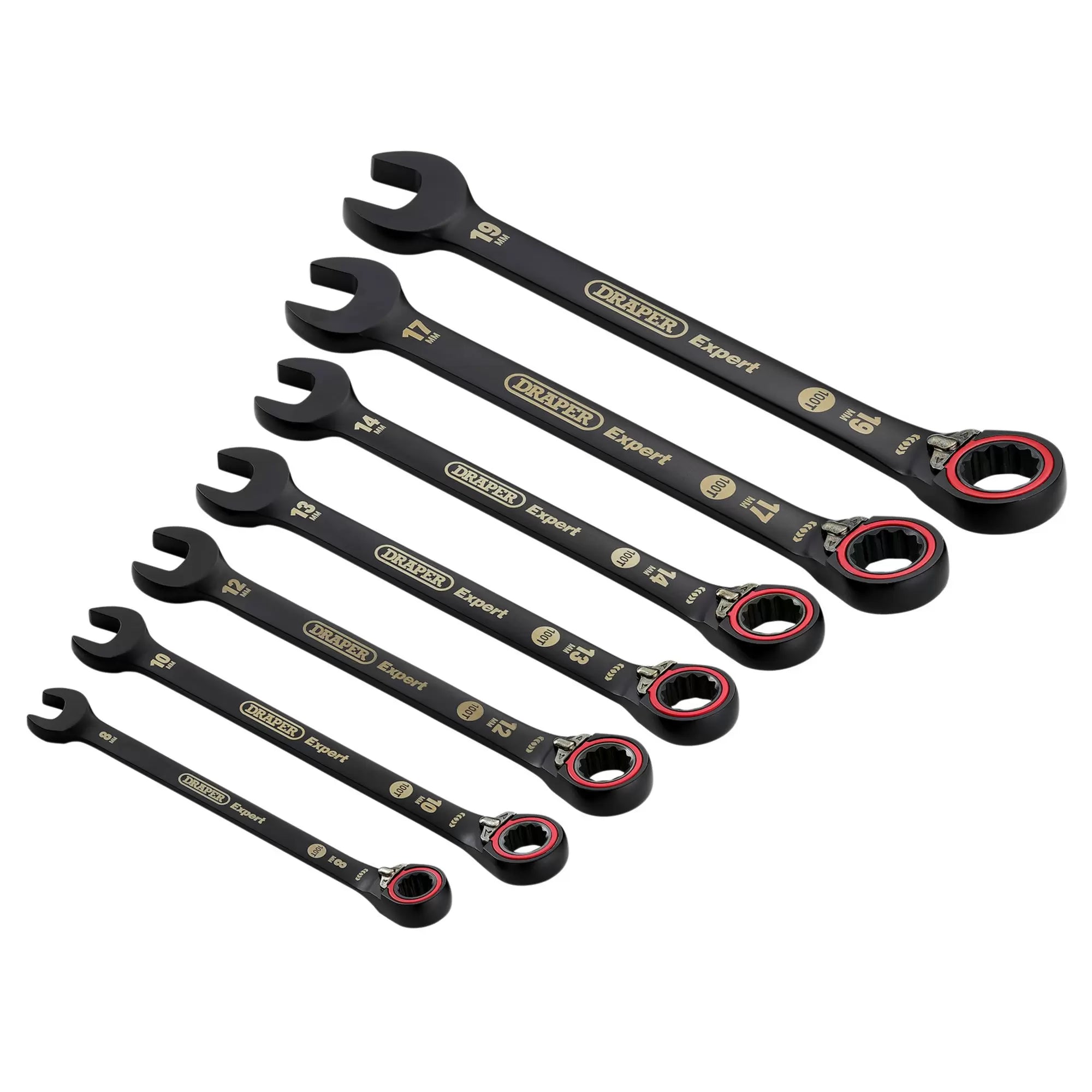 Draper Tools - 03911 - Draper Expert HI-TORQ®  Metric Reversible Ratchet Combination Spanner Set, Black (7 Piece)