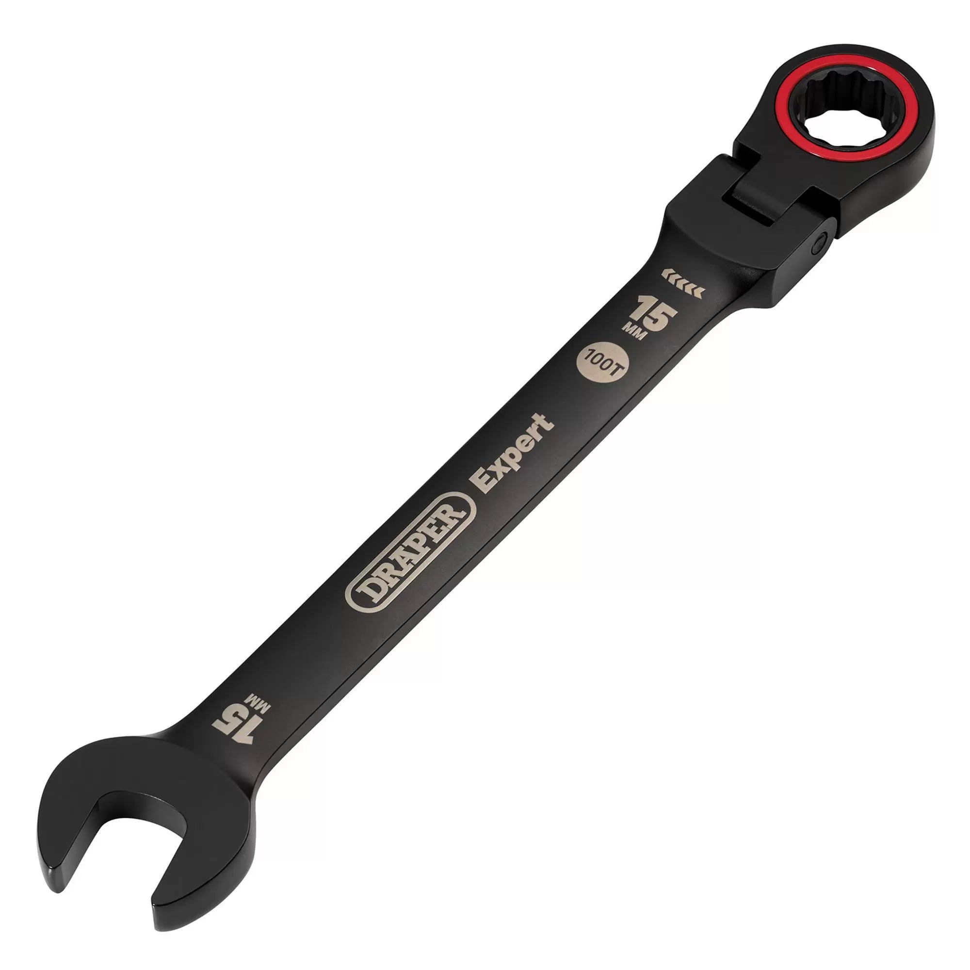 Draper Tools - 03922 - Draper Expert HI-TORQ® Metric Flexible Head Ratchet Combination Spanner, 15mm, Black
