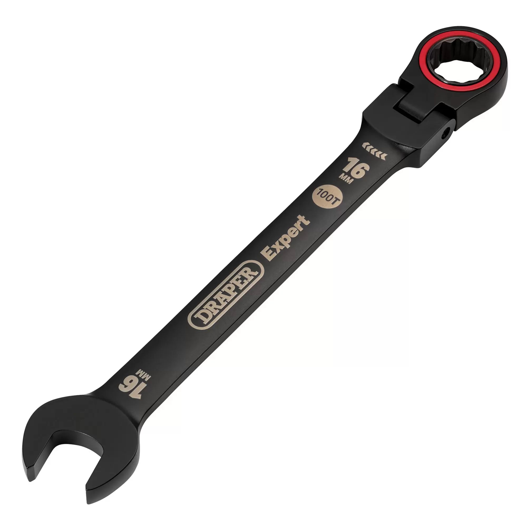 Draper Tools - 03923 - Draper Expert HI-TORQ® Metric Flexible Head Ratchet Combination Spanner, 16mm, Black