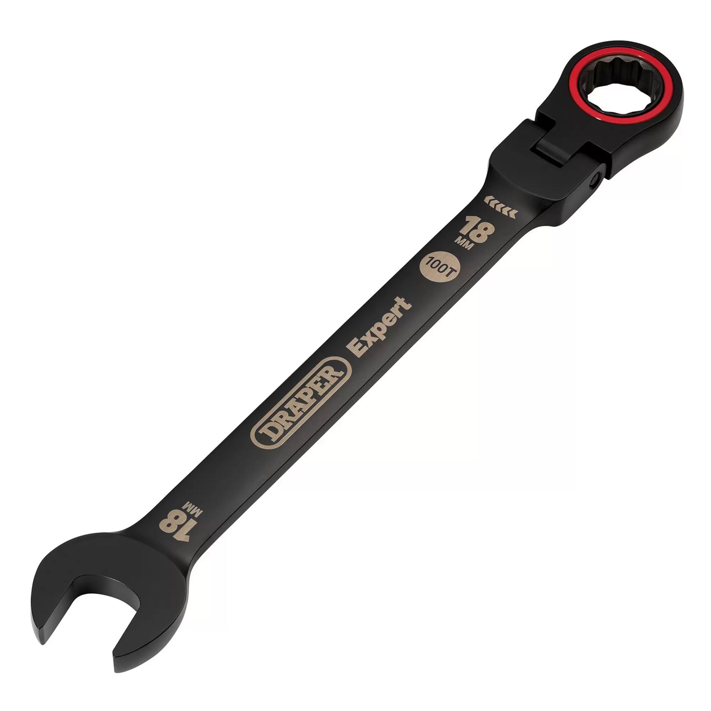 Draper Tools - 03925 - Draper Expert HI-TORQ® Metric Flexible Head Ratchet Combination Spanner, 18mm, Black
