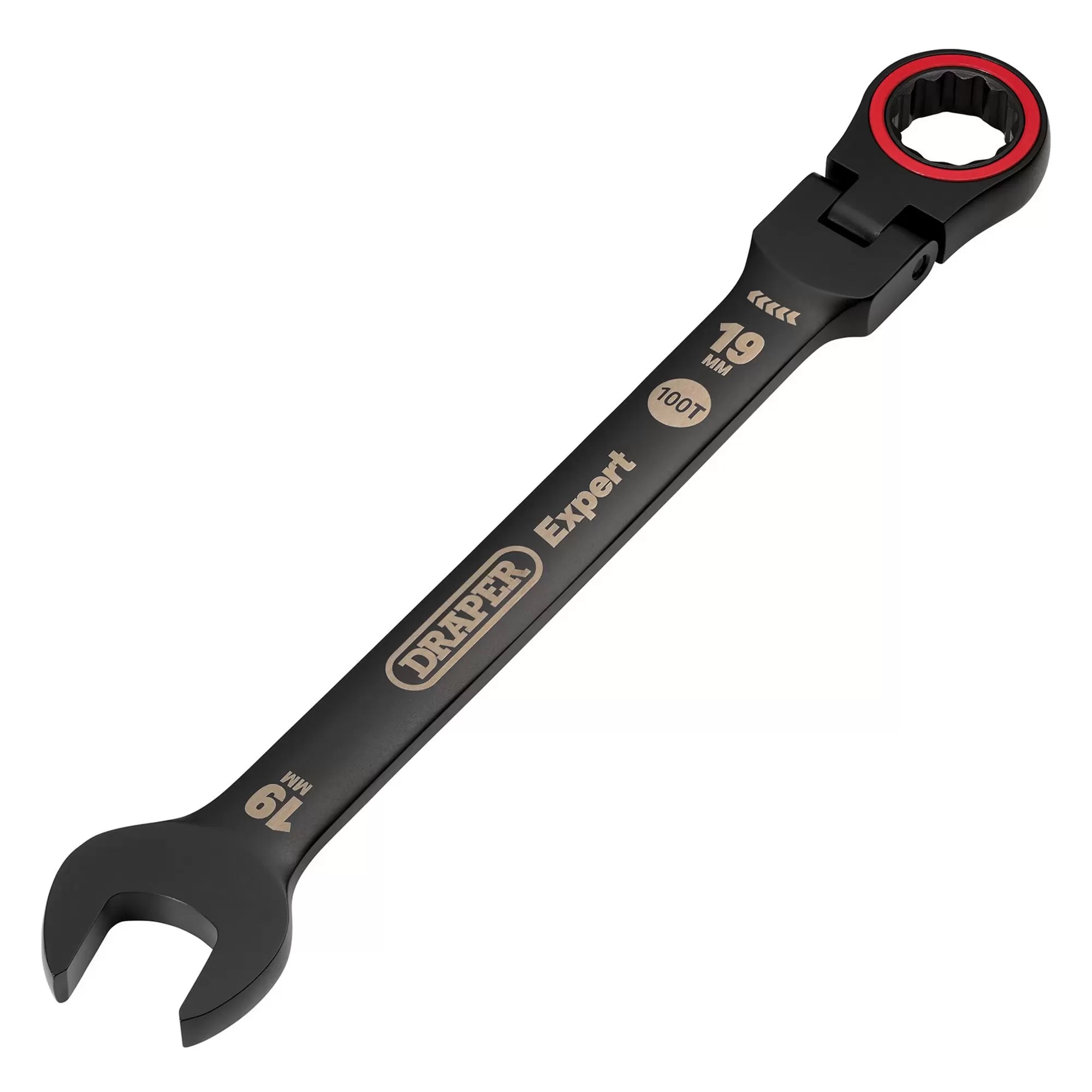 Draper Tools - 03926 - Draper Expert HI-TORQ® Metric Flexible Head Ratchet Combination Spanner, 19mm, Black