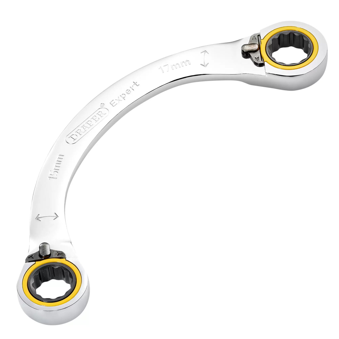 Draper Tools - 03936 - Draper Expert HI-TORQ® Double Ring Ratchet Half Moon Spanner, 15 x 17mm