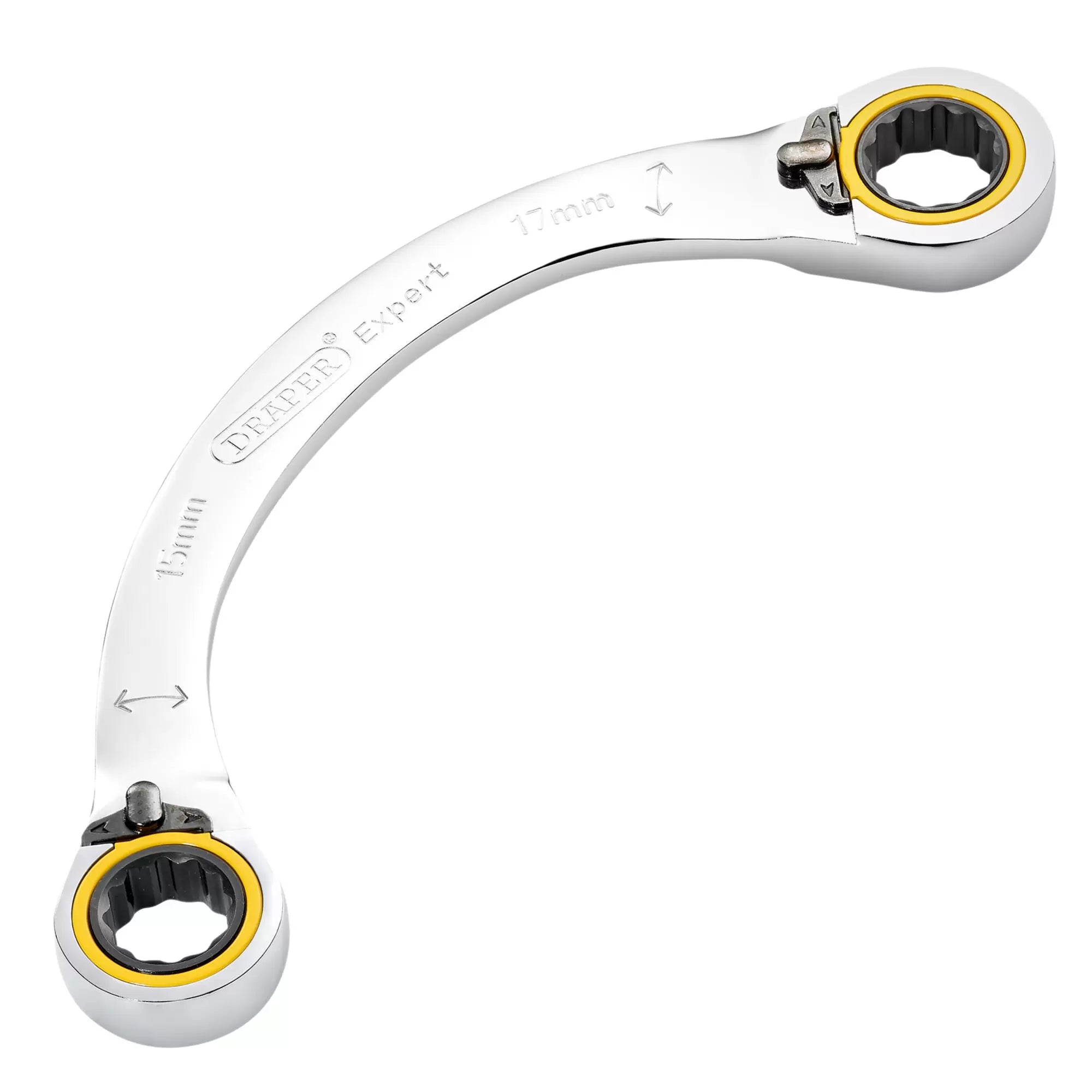 Draper Tools - 03936 - Draper Expert HI-TORQ® Double Ring Ratchet Half Moon Spanner, 15 x 17mm