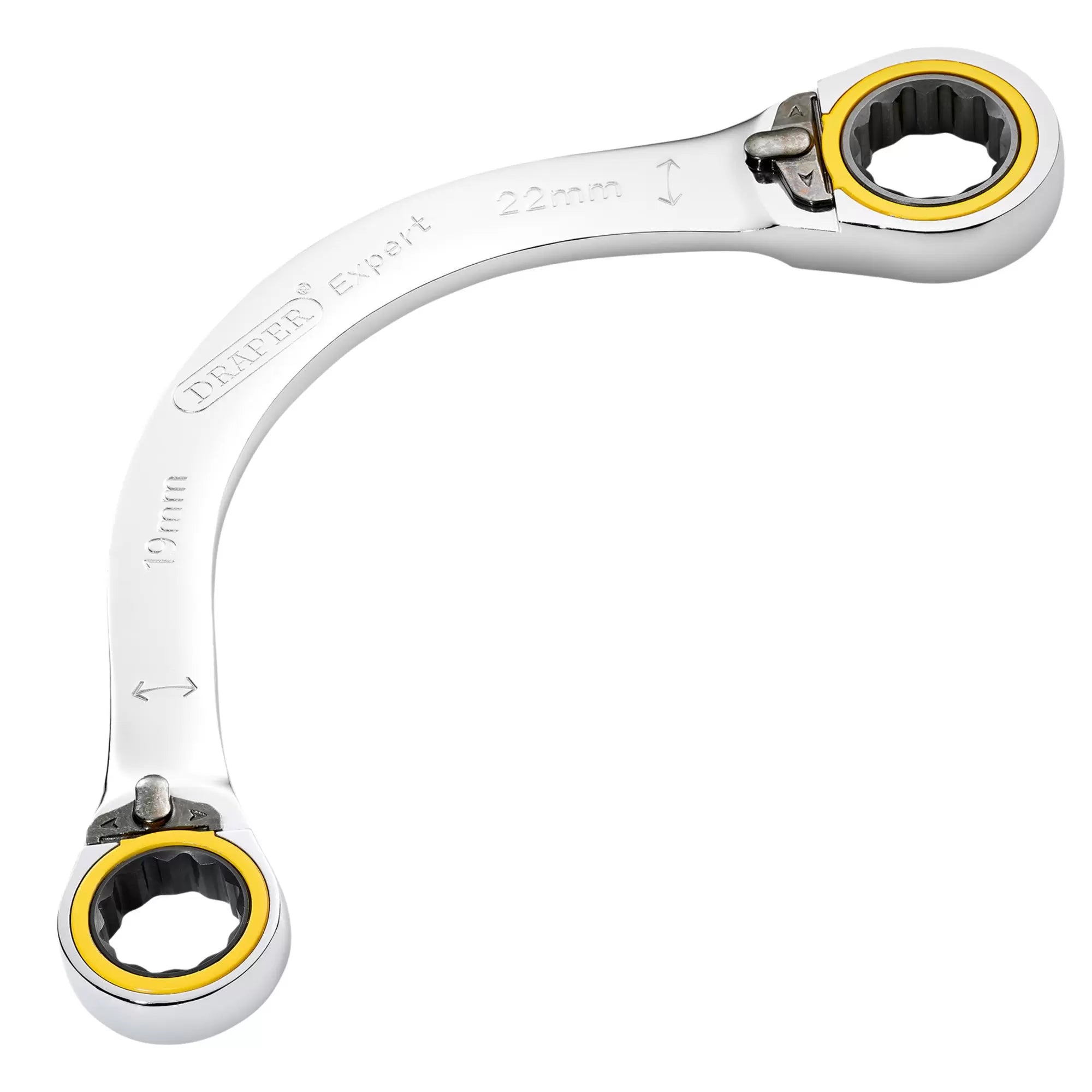 Draper Tools - 03937 - Draper Expert HI-TORQ® Double Ring Ratchet Half Moon Spanner, 19 x 22mm