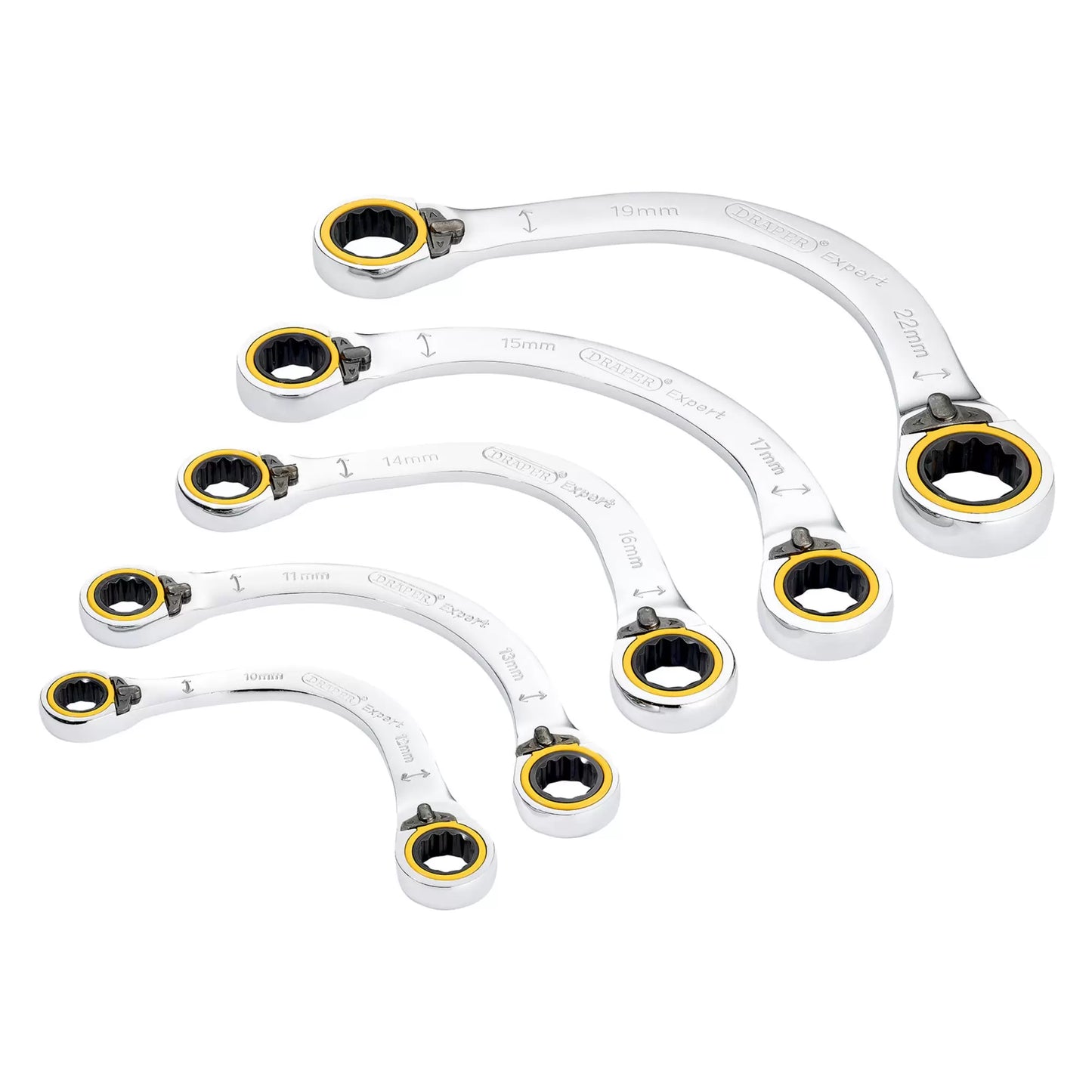 Draper Tools - 03941 - Draper Expert HI-TORQ® Double Ring Reversible Ratchet Half Moon Spanner Set (5 Piece)