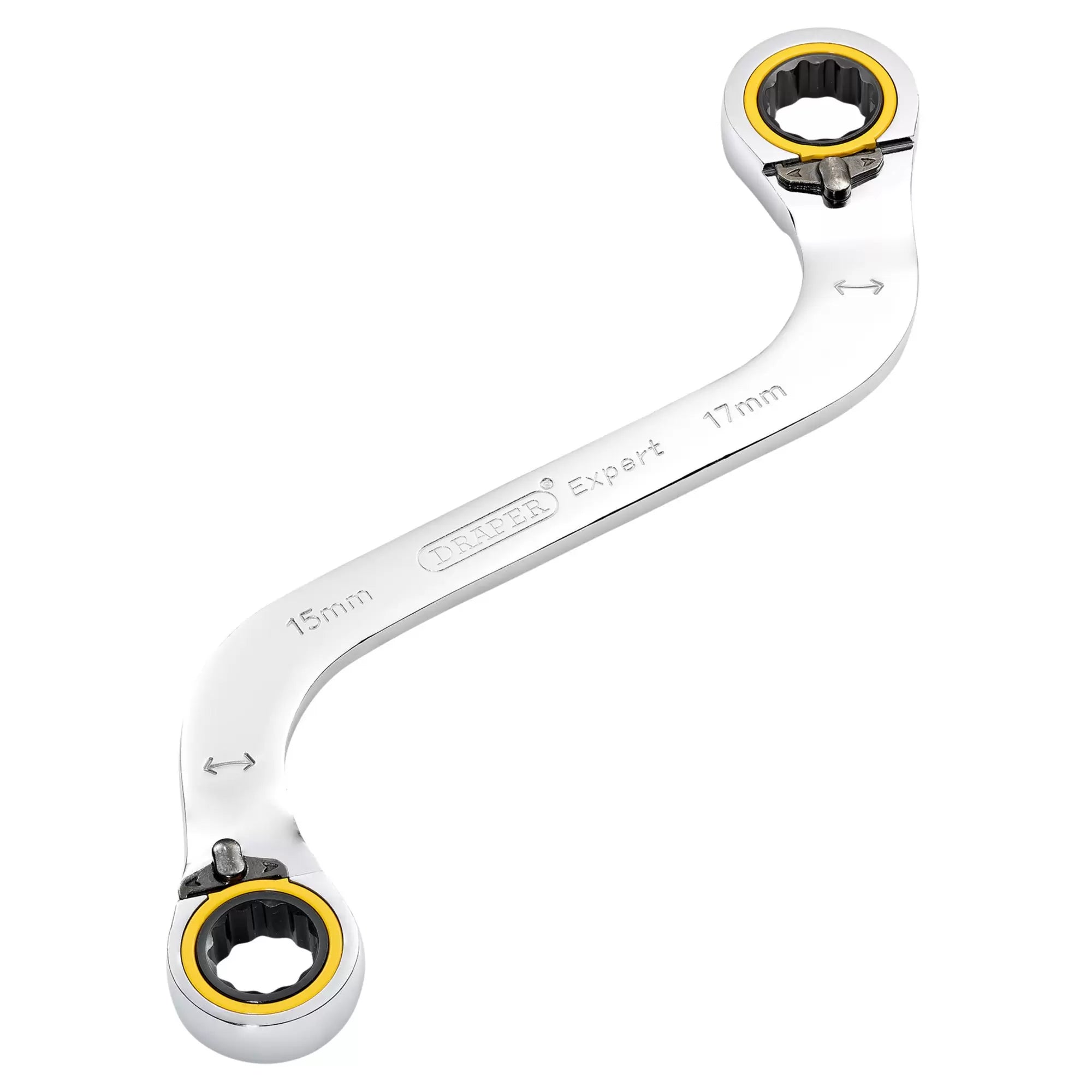 Draper Tools - 03945 - Draper Expert HI-TORQ® Double Ring Ratchet S-Shape Spanner, 15 x 17mm