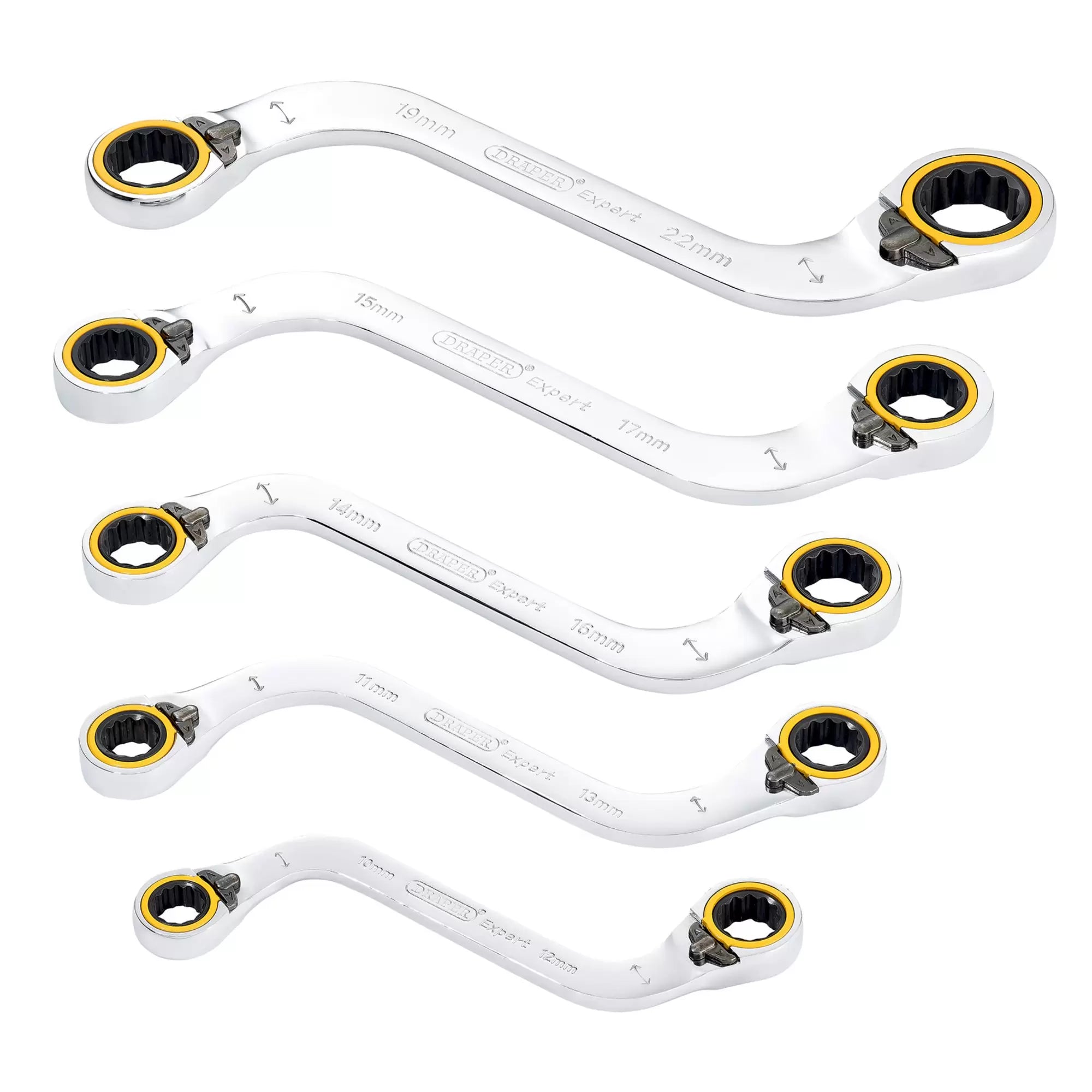Draper Tools - 03947 - Draper Expert HI-TORQ® Double Ring Reversible Ratchet S-Shape Spanner Set (5 Piece)