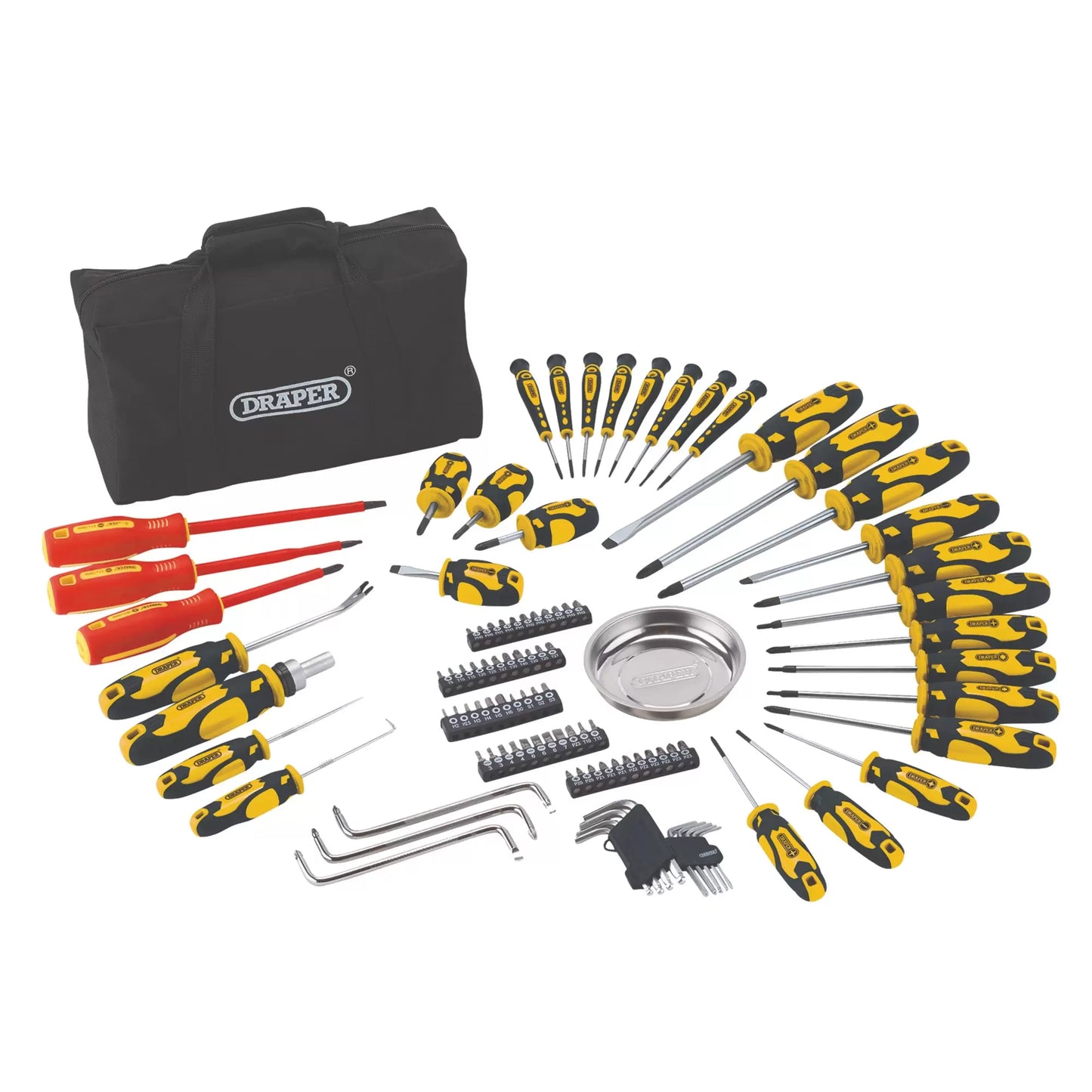 Draper Tools - 03992 - Screwdriver and Bit Set with Soft Storage Bag, Yellow (100 Piece)