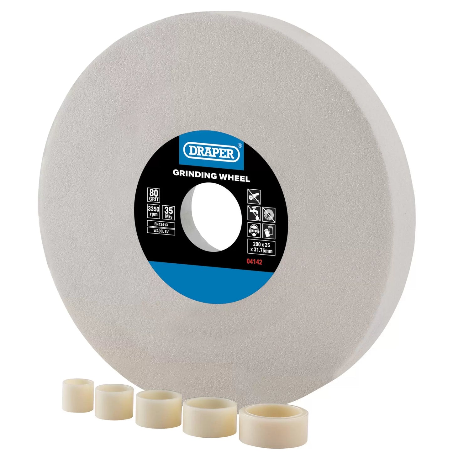 Draper Tools - 04142 - Aluminium Oxide Bench Grinding Wheel, 200 x 25mm, 80G, White