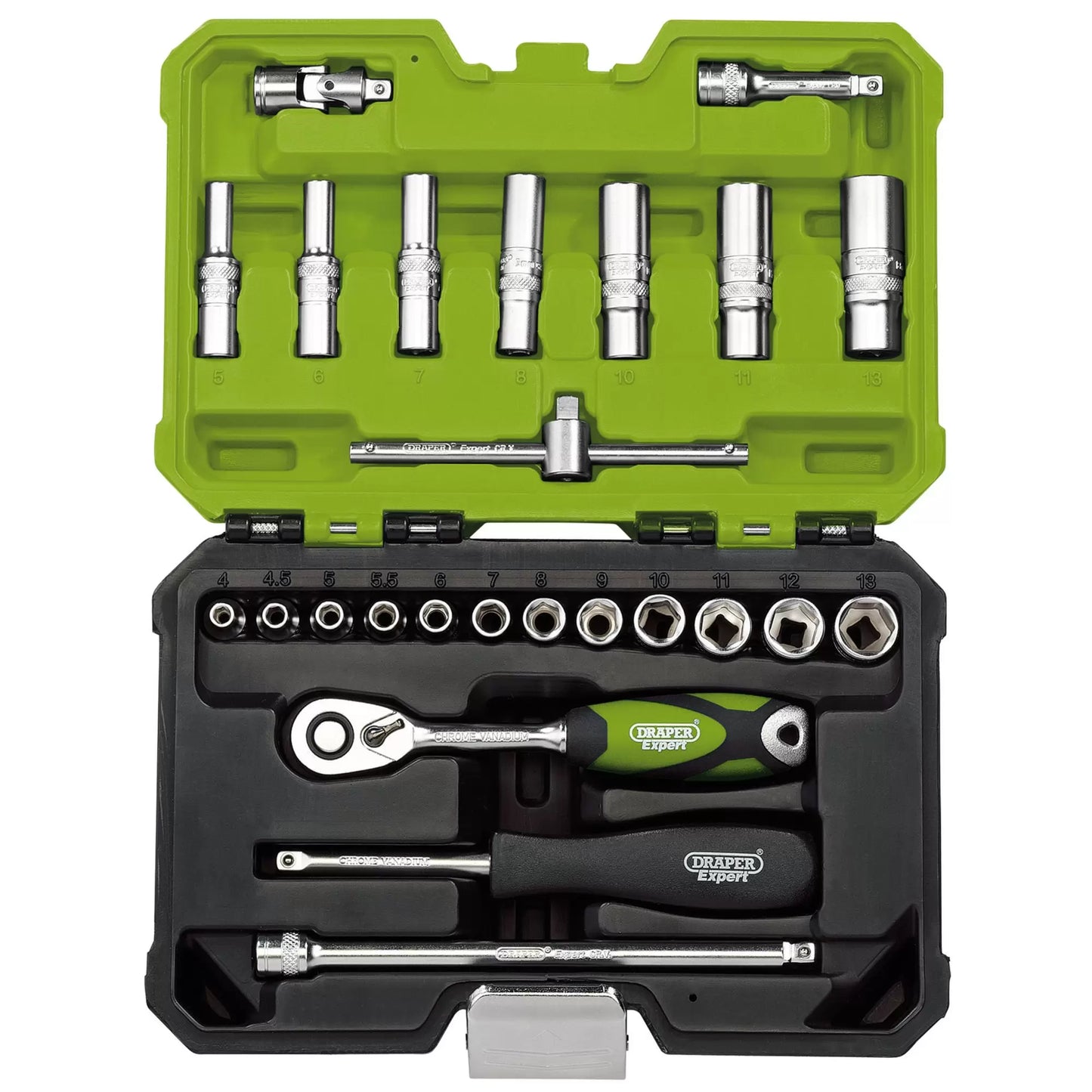 Draper Tools - 04463 - Draper Expert Metric Socket Set, 1/4" Sq. Dr., Green (25 Piece)