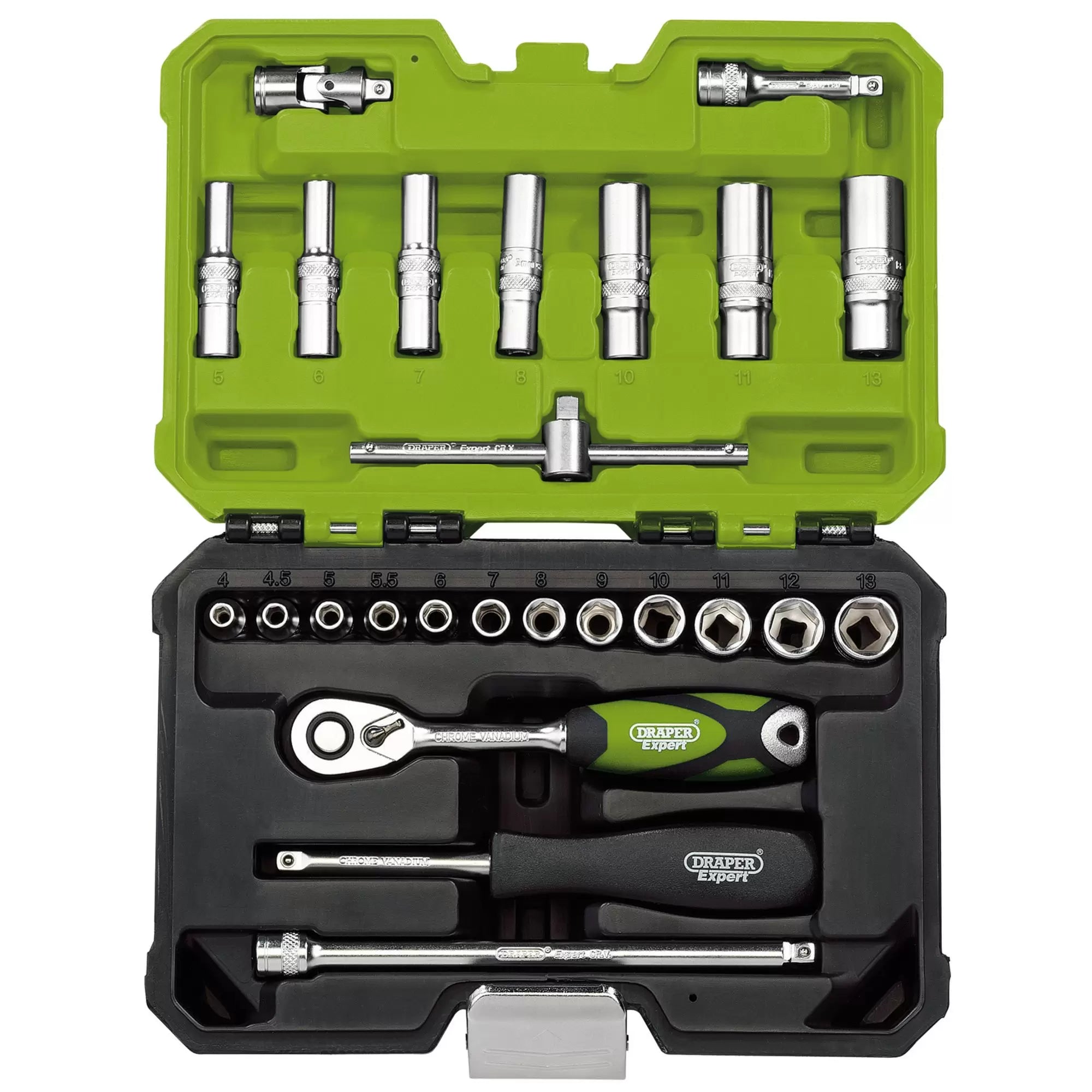 Draper Tools - 04463 - Draper Expert Metric Socket Set, 1/4" Sq. Dr., Green (25 Piece)