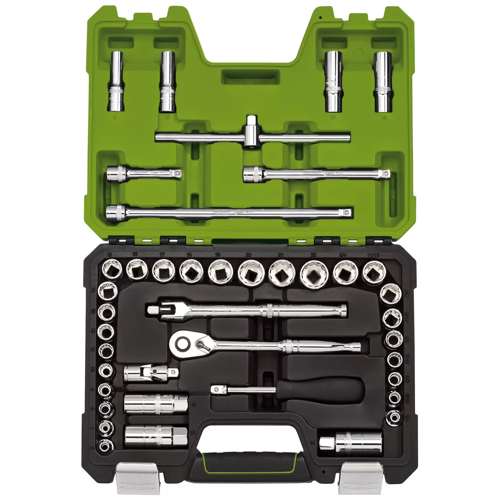 Draper Tools - 04464 - Draper Expert MM/AF Combined Socket Set, 3/8" Sq. Dr., Green (41 Piece)