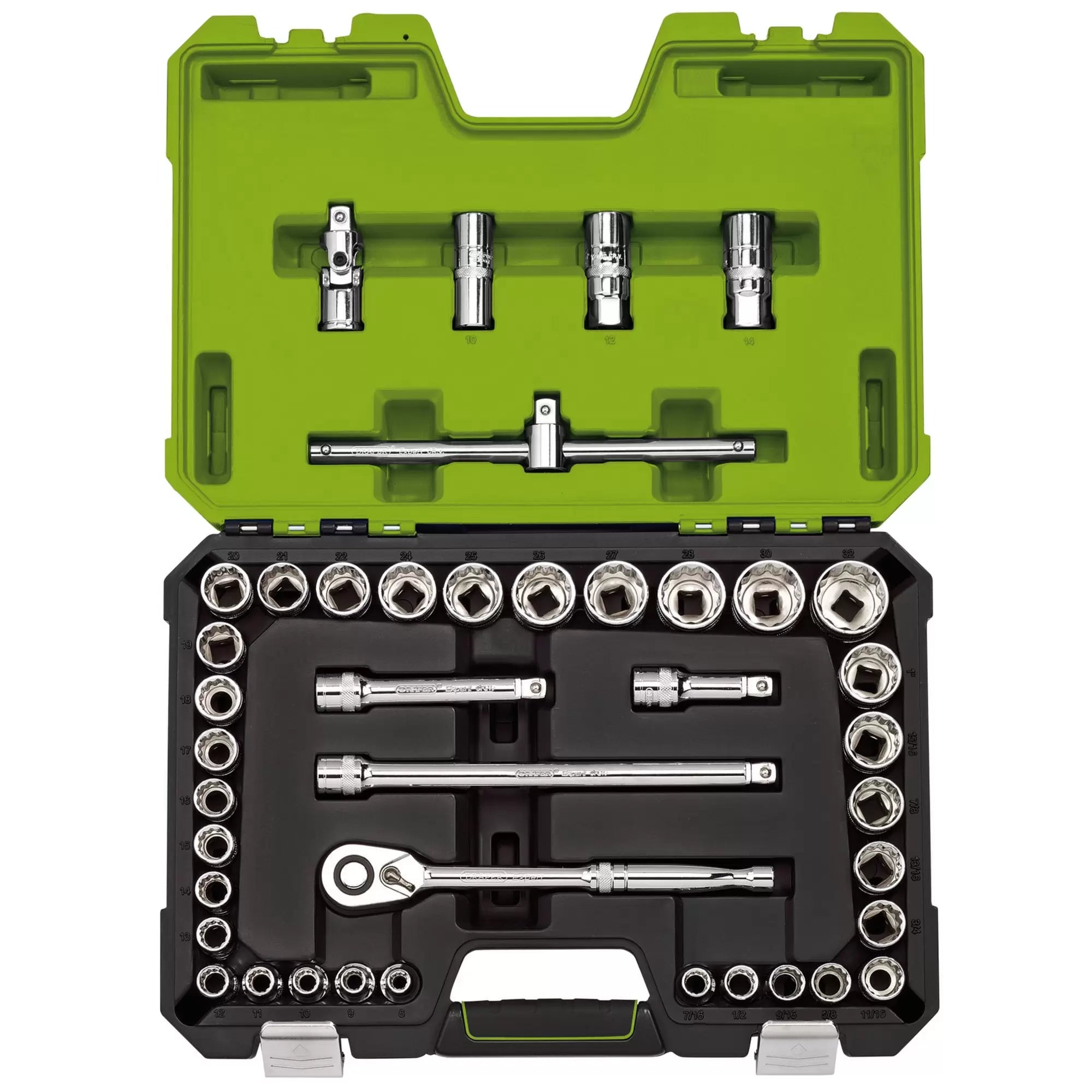 Draper Tools - 04465 - Draper Expert MM/AF Combined Socket Set, 1/2" Sq. Dr., Green (41 Piece)