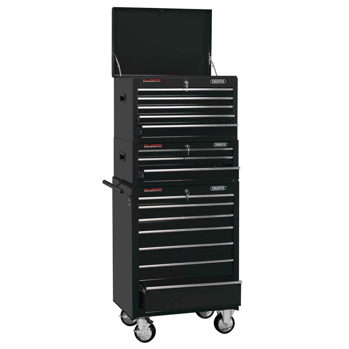 Draper Tools - 04594 - Combined Roller Cabinet and Tool Chest, 15 Drawer, 26", Black