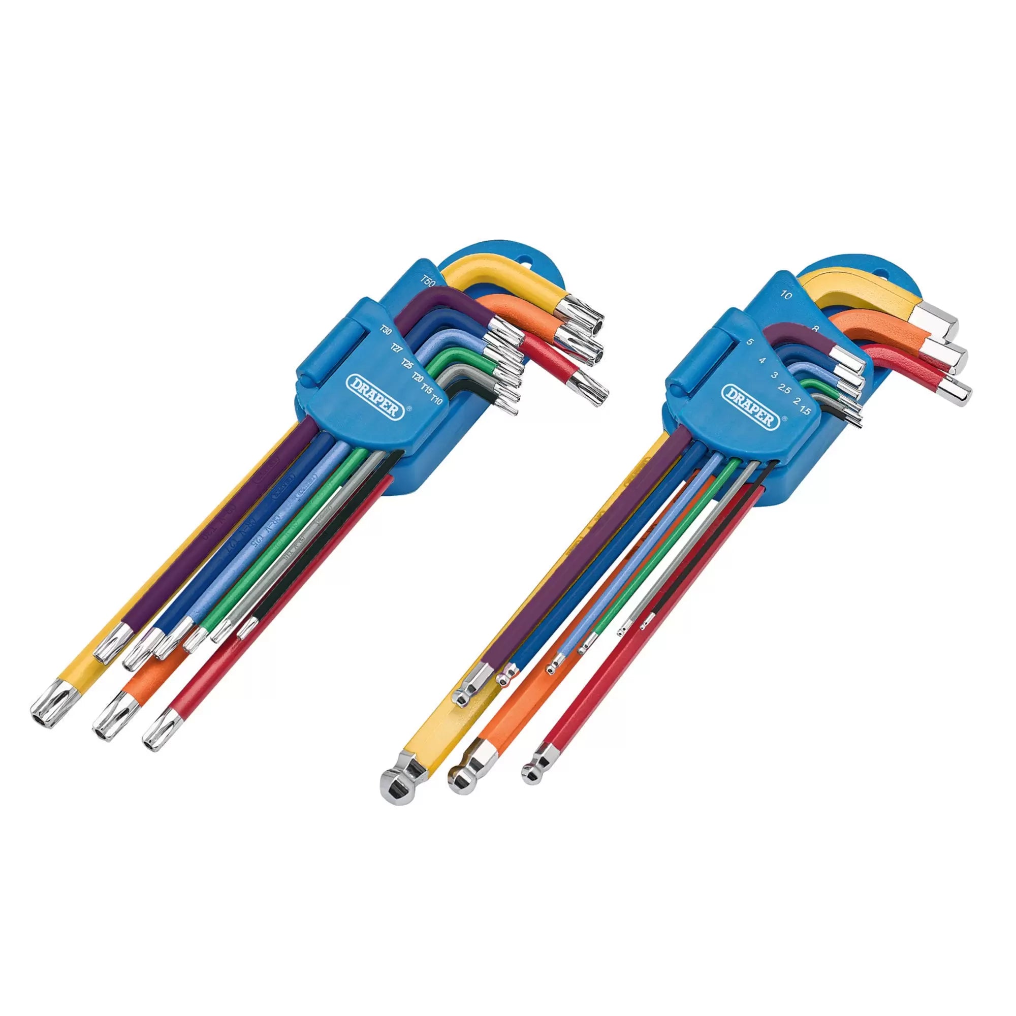 Draper Tools - 04776 - Draper TX-STAR® Security & Hex Metric Long Arm Key Set, Colour Coded (18 Piece)