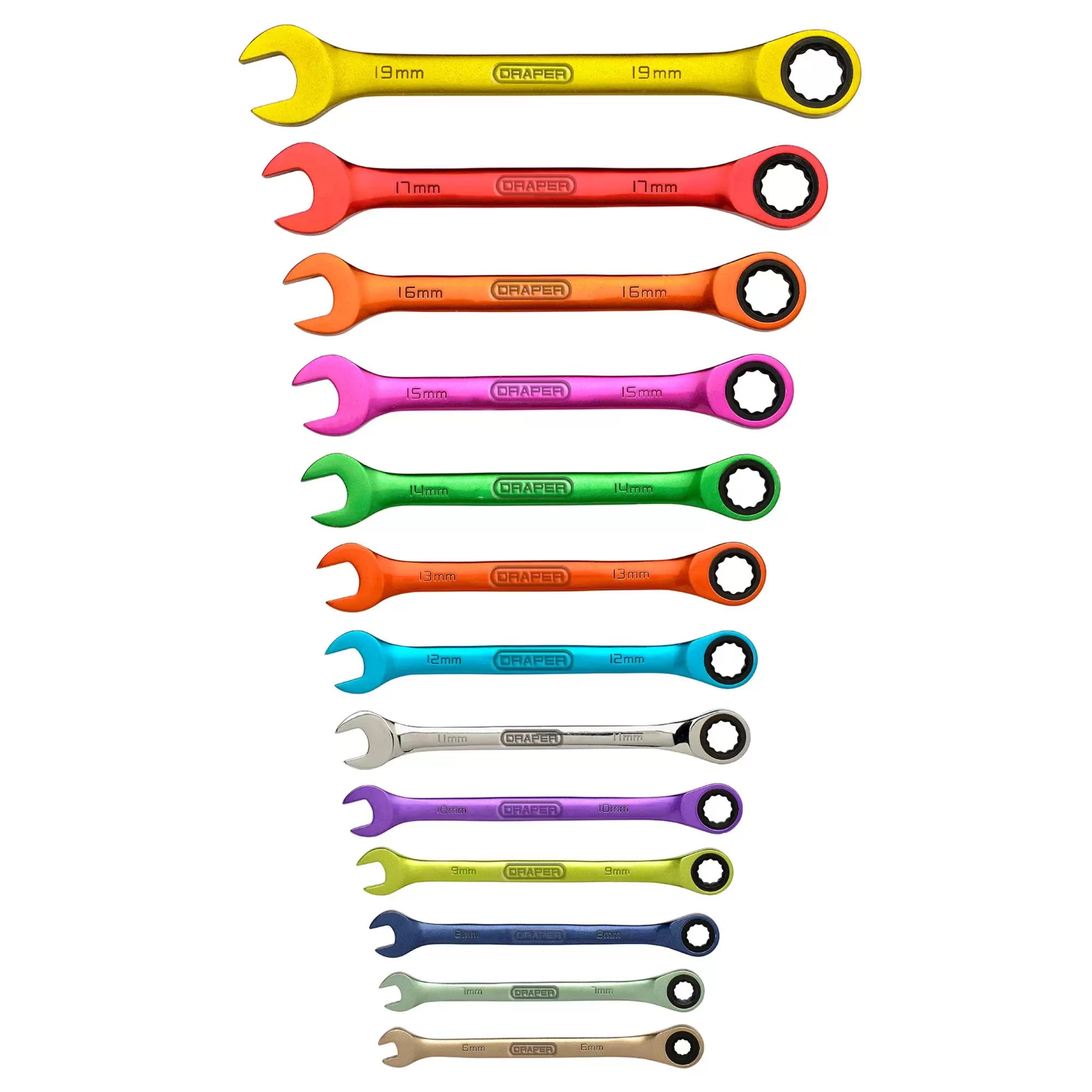 Draper Tools - 07142 - Draper HI-TORQ® Metric Ratchet Combination Spanner Set, 6 - 19mm (13 Piece)