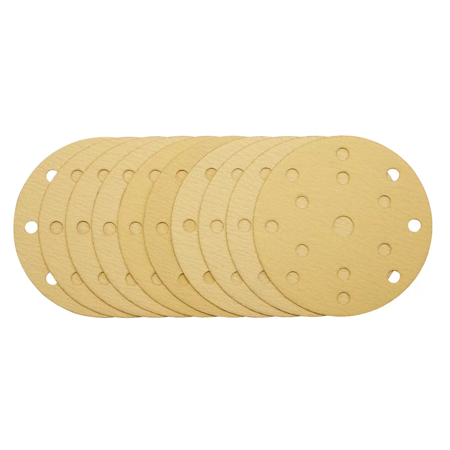 Draper Tools - 08473 - Gold Sanding Discs with Hook & Loop, 150mm, 120 Grit, 15 Dust Extraction Holes (Pack of 10)