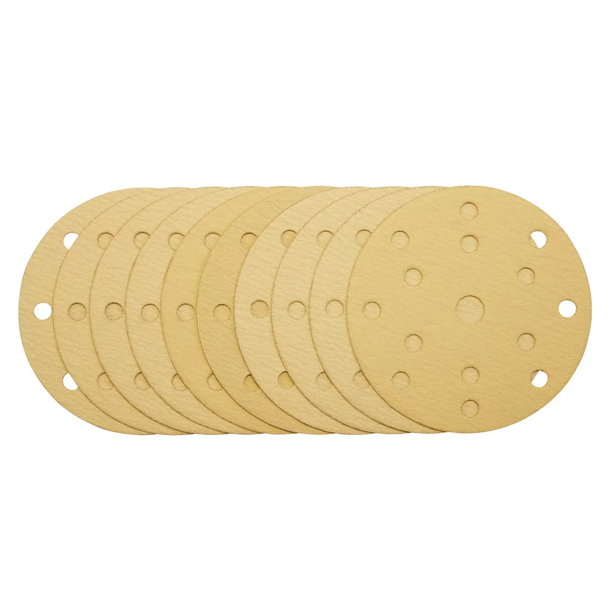 Draper Tools - 08473 - Gold Sanding Discs with Hook & Loop, 150mm, 120 Grit, 15 Dust Extraction Holes (Pack of 10)