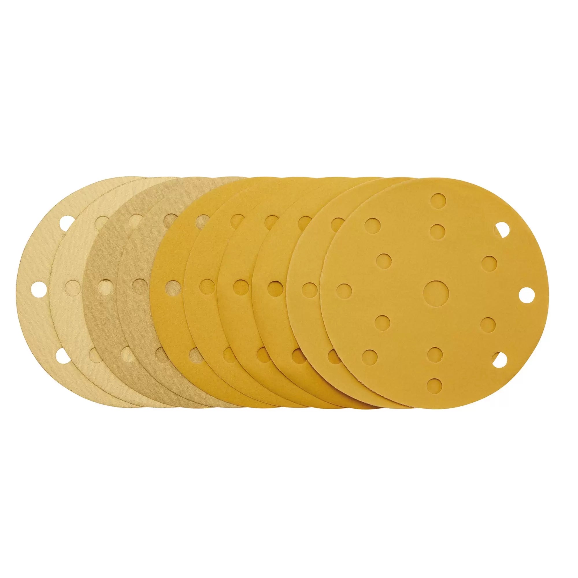 Draper Tools - 08480 - Gold Sanding Discs with Hook & Loop, 150mm, Assorted Grit - 120G, 180G, 240G, 320G, 400G, 15 Dust Extraction Holes (Pack of 10)