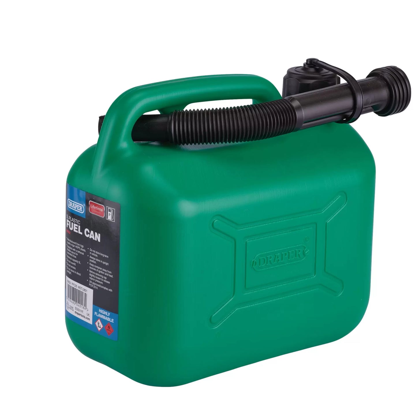 Draper Tools - 09052 - Plastic Fuel Can, 5L, Green