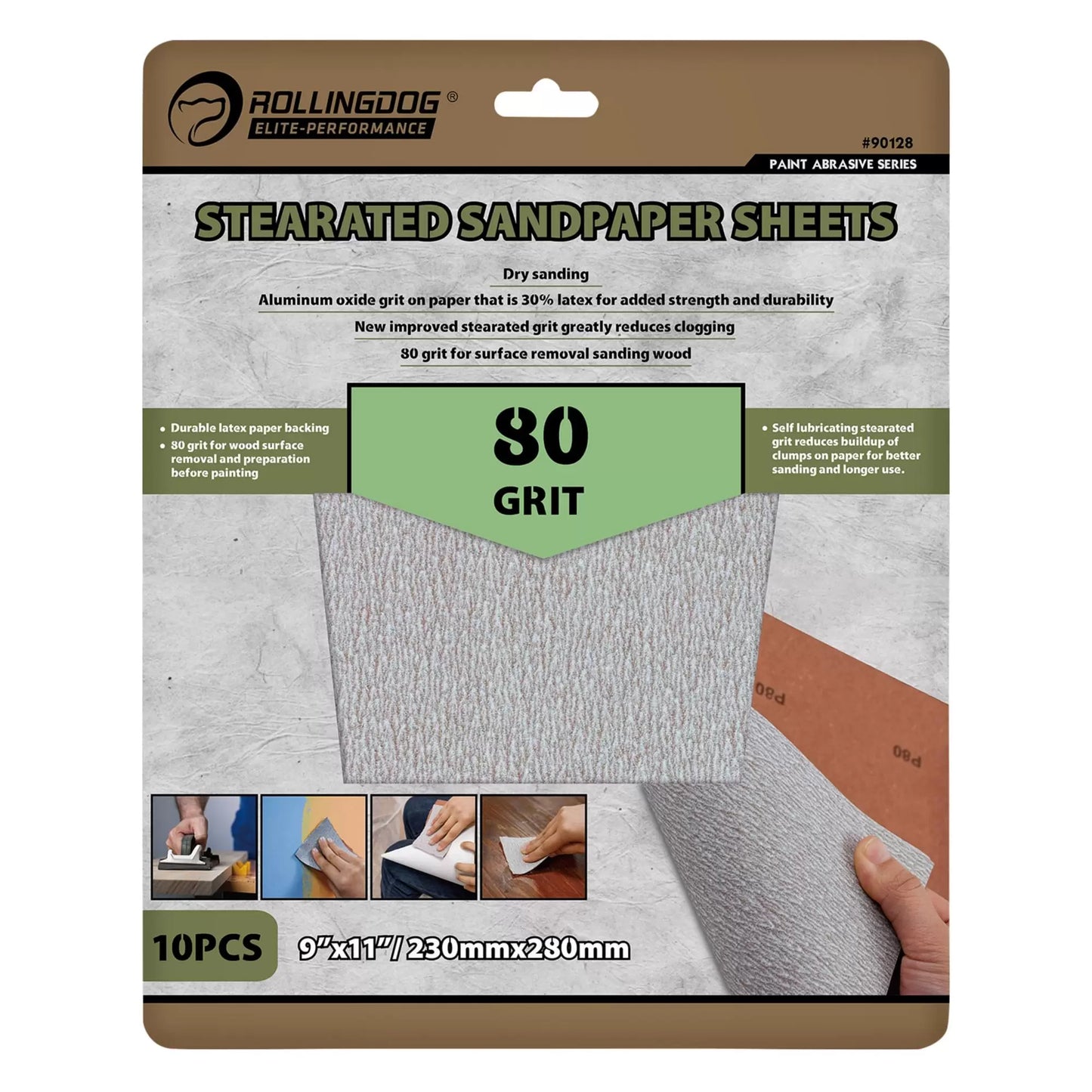 Rollingdog - 09653 - ROLLINGDOG Stearated Sanding Sheets, 230 x 280mm, 80 Grit (Pack of 10)