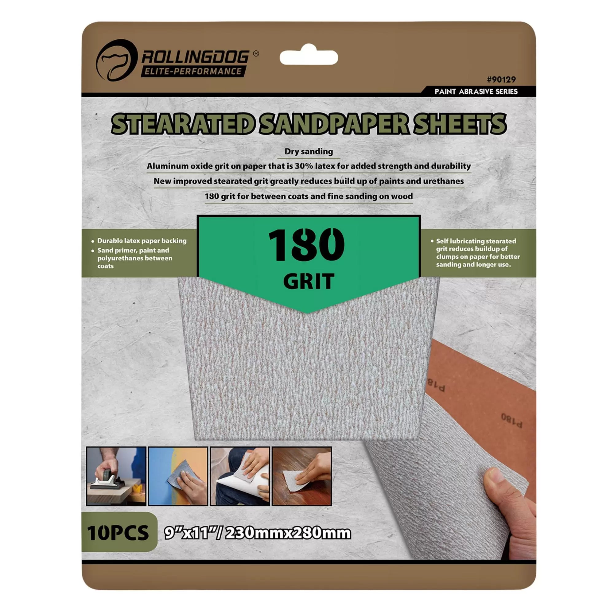 Rollingdog - 09654 - ROLLINGDOG Stearated Sanding Sheets, 230 x 280mm, 180 Grit (Pack of 10)