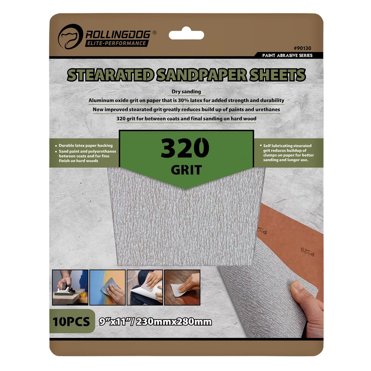 Rollingdog - 09655 - ROLLINGDOG Stearated Sanding Sheets, 230 x 280mm, 320 Grit (Pack of 10)