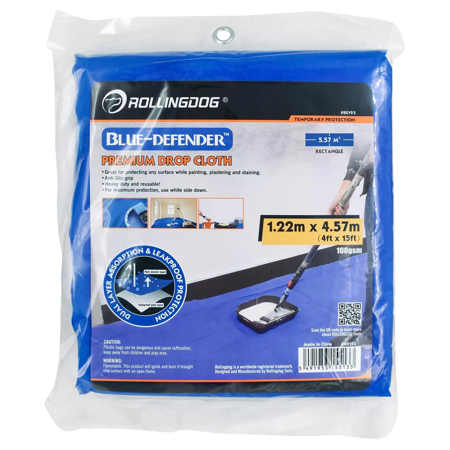 Rollingdog - 09664 - ROLLINGDOG BLUE-DEFENDER™ Premium Drop Cloth, 1.2 x 4.5m