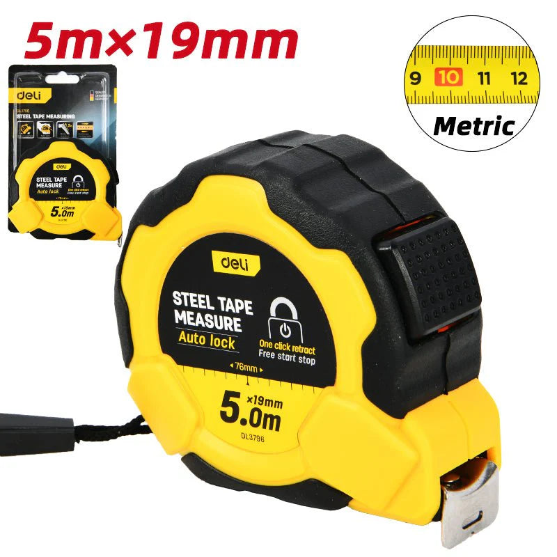 Deli Self-Locking Measuring Tape, 5m x 19mm, Suitable for Compact, Quick Measurements
