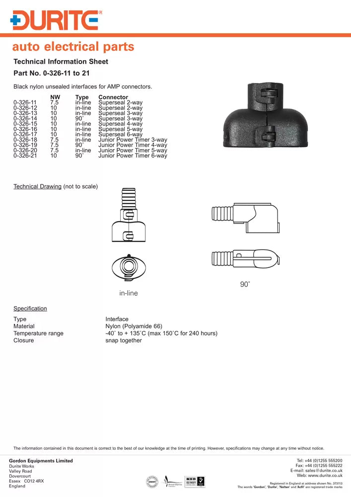 Durite 0-326-11 - Connector Interface 2 way Super Seal 7.5 NW Bg1