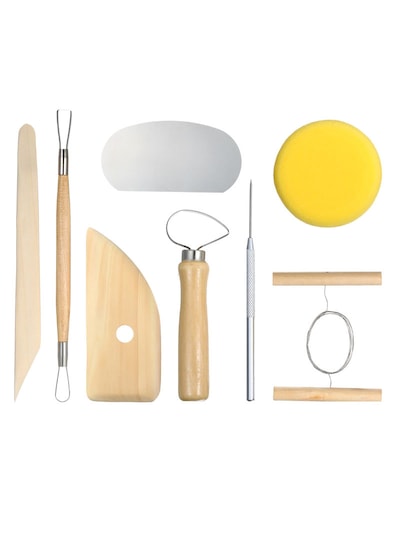 Generic 8-Piece Soft Pottery Carving Tool Set - Beige/Silver/Yellow