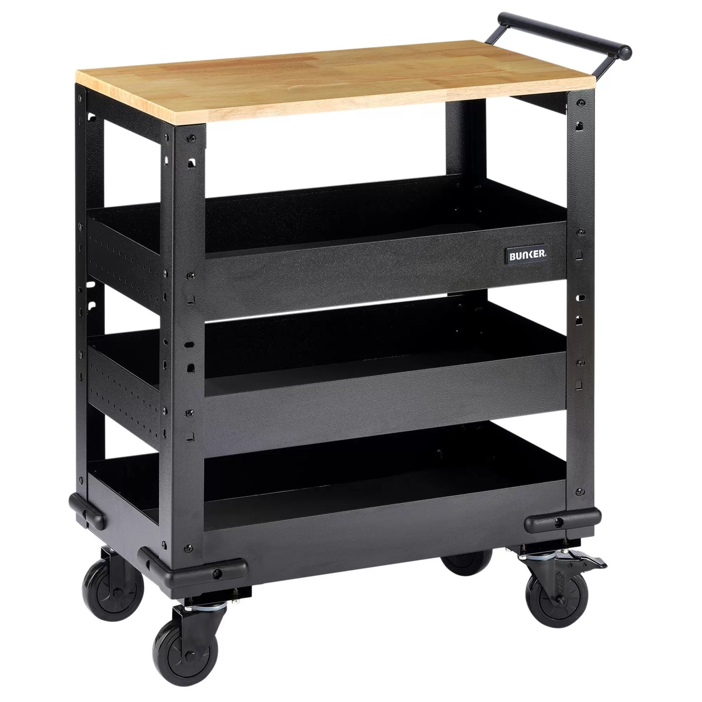 Draper Tools - 11495 - BUNKER 3 Tier Trolley with Pull Handle and Hardwood Worktop, 714mm