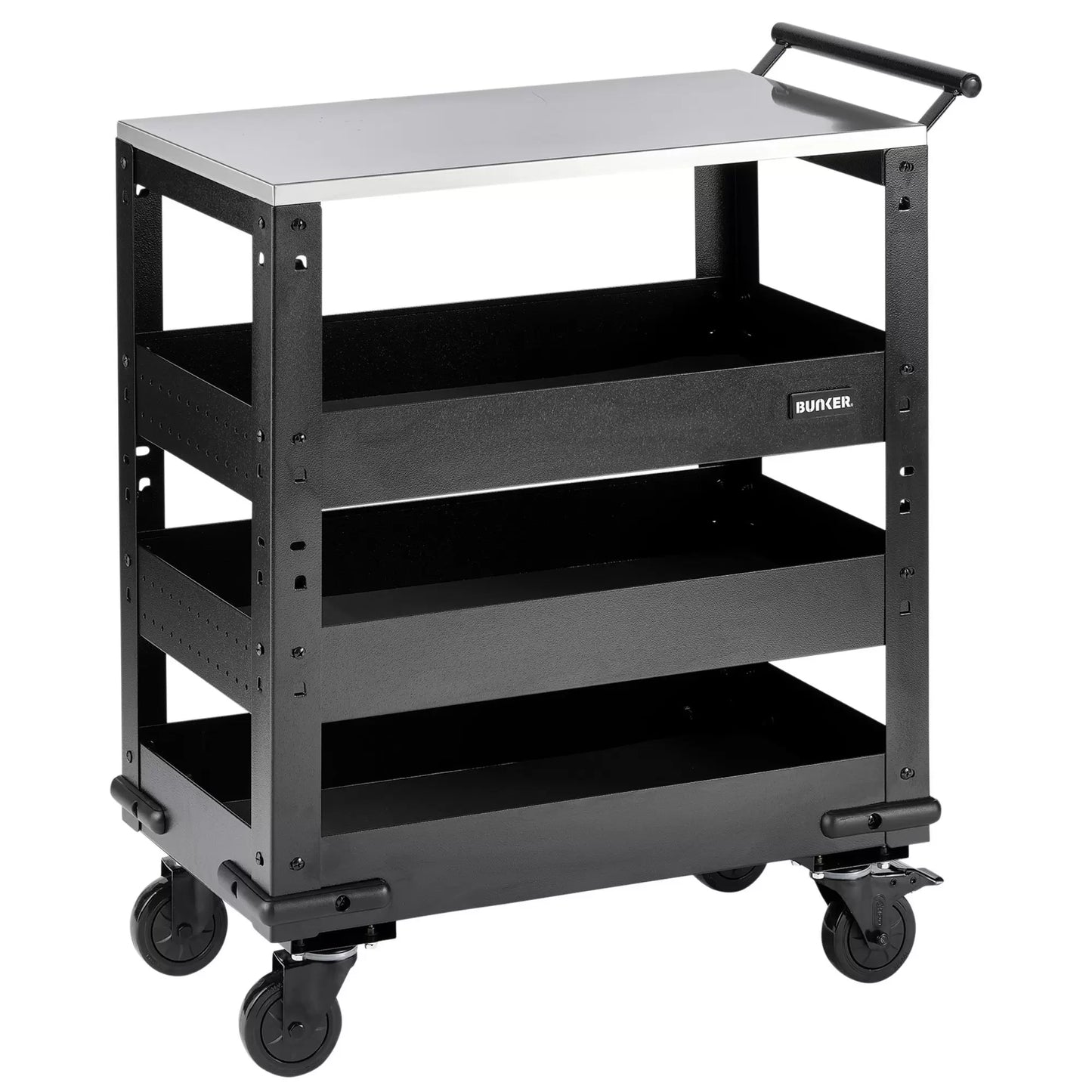 Draper Tools - 11585 - BUNKER 3 Tier Trolley with Pull Handle and Stainless Steel Worktop, 714mm