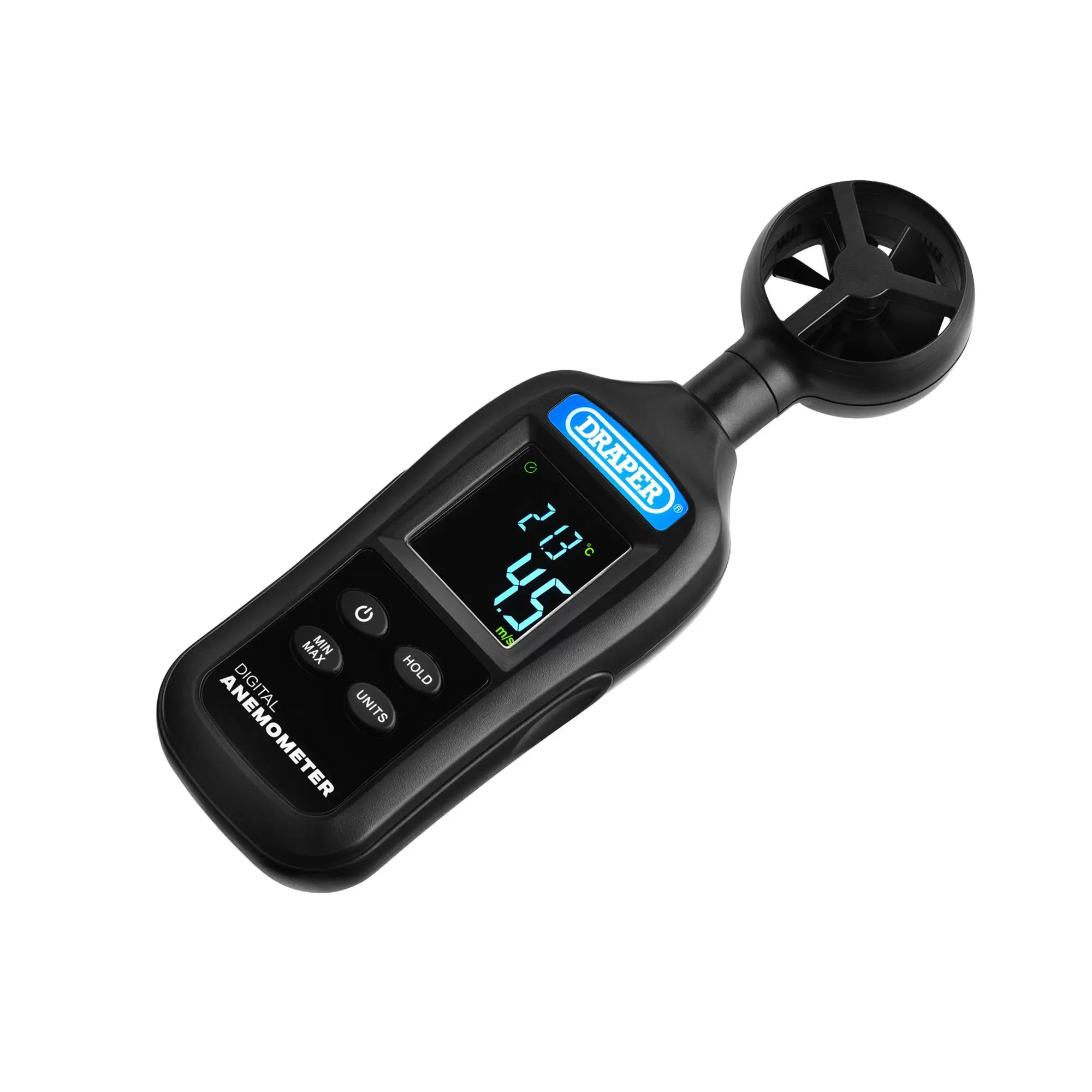 Draper Tools - 12445 - Handheld Digital Anemometer - Wind Speed and Temperature Meter, 0.4-30m/s and -20 to +70&deg;C