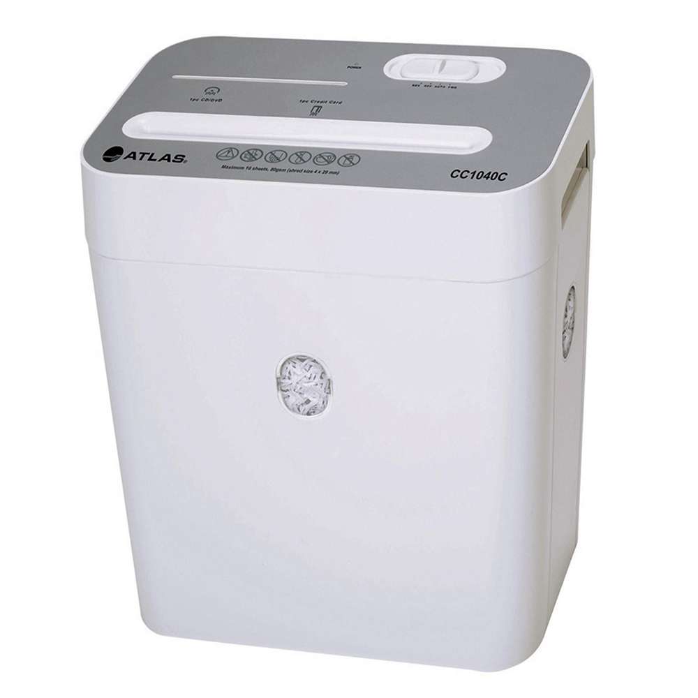Atlas Paper Shredder 10-Sheet Cross Cut, 4 x 29mm Confetti Cut for Home and Office Use - White