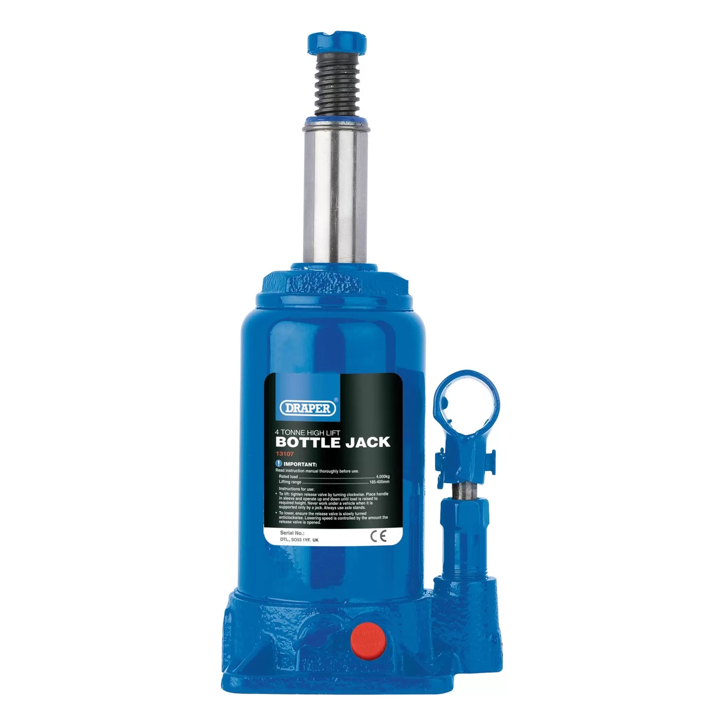 Draper Tools - 13107 - High Lift Hydraulic Bottle Jack, 4 Tonne