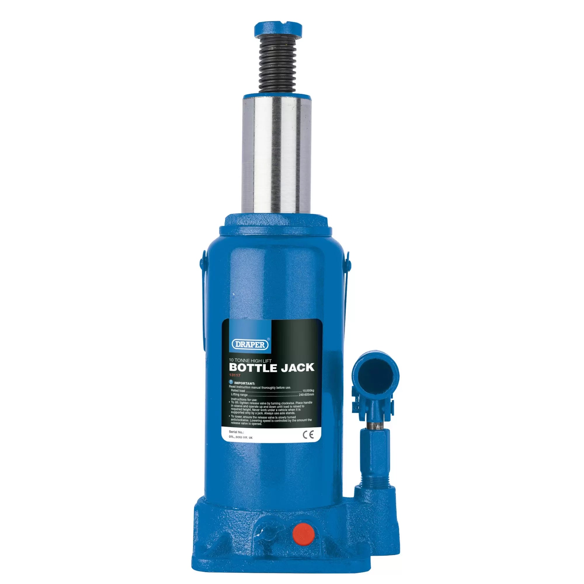 Draper Tools - 13117 - High Lift Hydraulic Bottle Jack, 10 Tonne