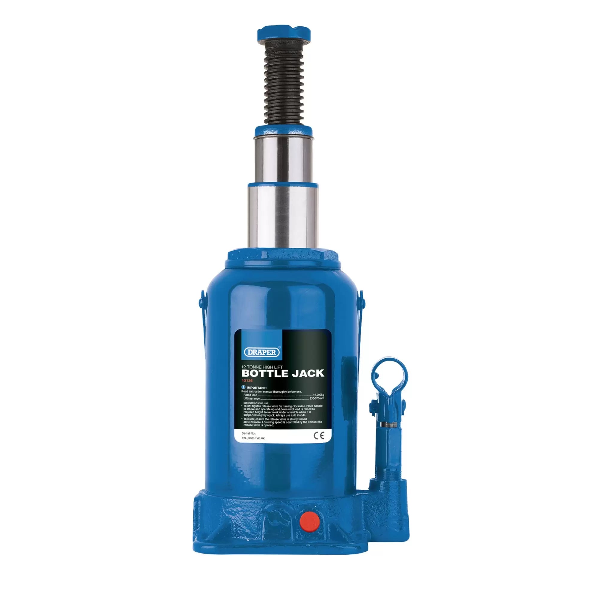 Draper Tools - 13126 - High Lift Hydraulic Bottle Jack, 12 Tonne