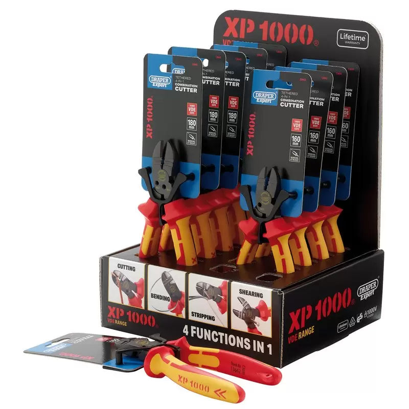 Draper Tools - 13608 - XP1000® Counter Top Display of VDE 160mm 4-in-1 Tethered Combination Cutters & 180mm 4-in-1 Tethered Combination Cutters (10 Piece)