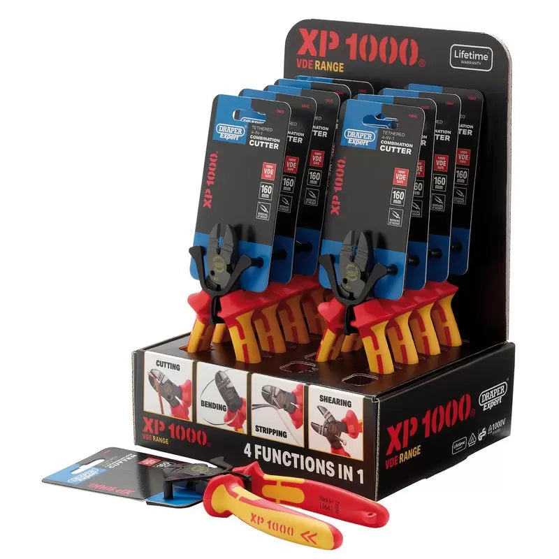 Draper Tools - 13613 - XP1000® Counter Top Display of VDE 160mm 4-in-1 Tethered Combination Cutters (10 Piece)