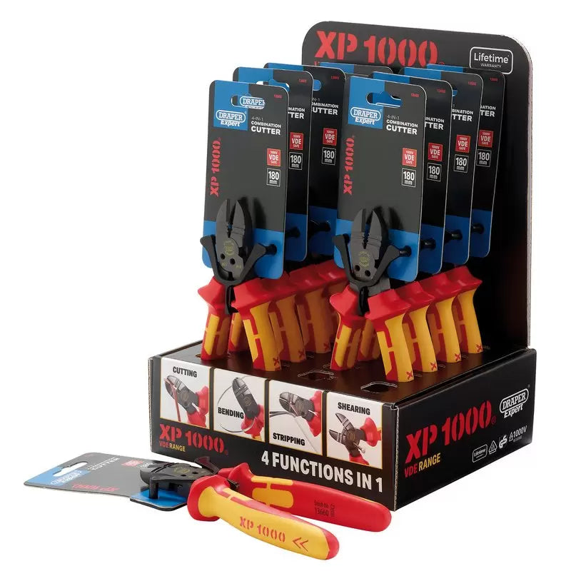 Draper Tools - 13617 - XP1000® Counter Top Display of VDE 180mm 4-in-1 Combination Cutters (10 Piece)