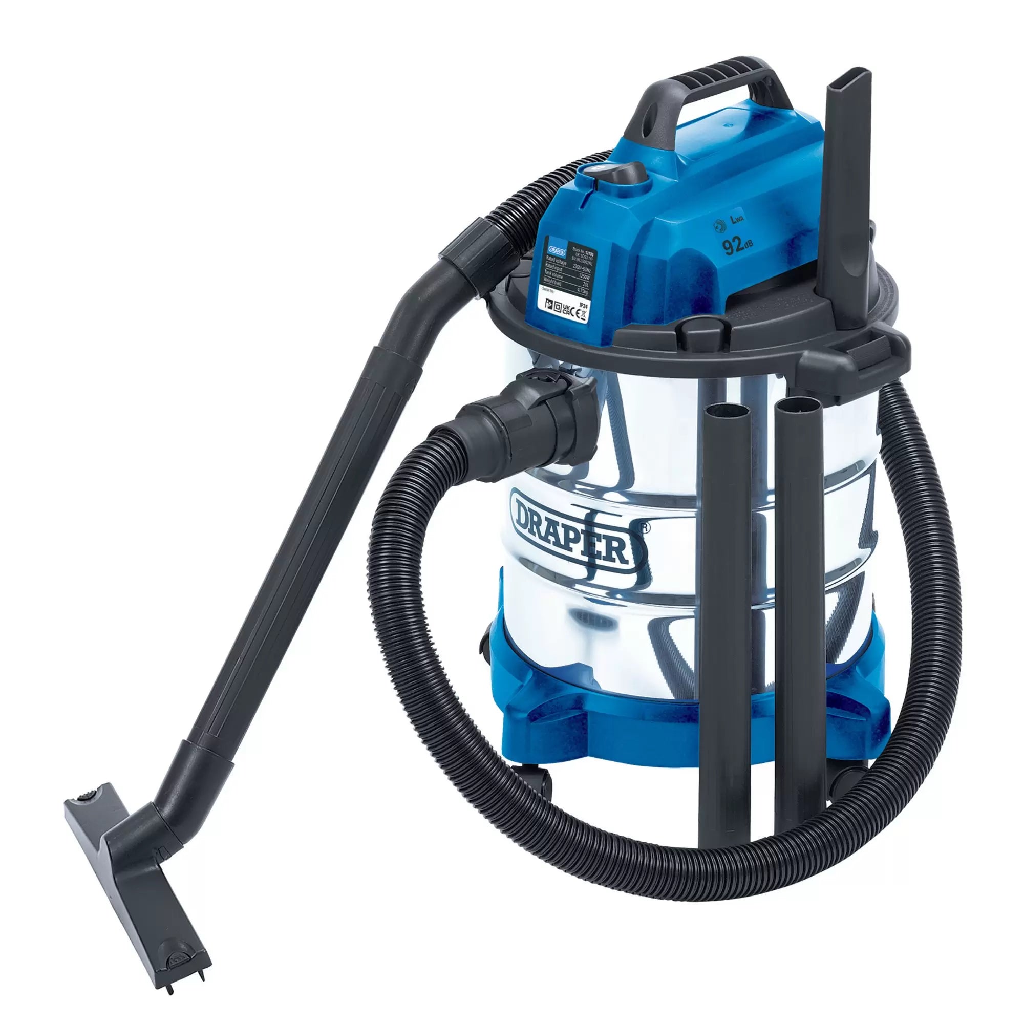 Draper Tools - 13785 - 230V Wet & Dry Vacuum Cleaner with Stainless Steel Tank, 20L, 1250W